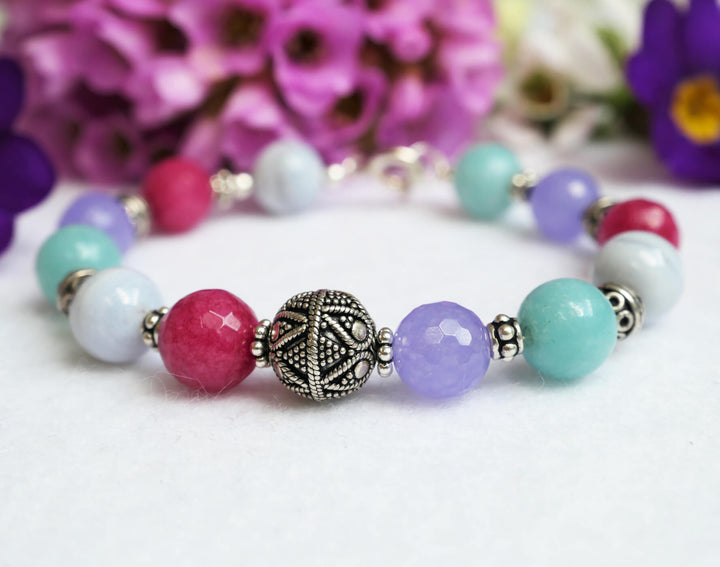 Pastellfarbenes Edelsteinarmband mit Amazonit und Jade