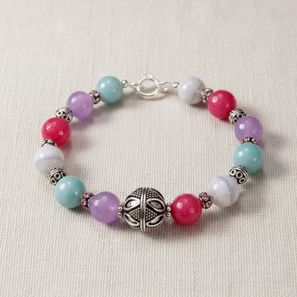 Pastellfarbenes Edelsteinarmband mit Amazonit und Jade