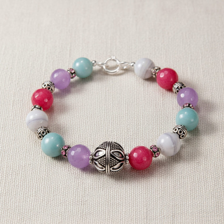 Pastellfarbenes Edelsteinarmband mit Amazonit und Jade