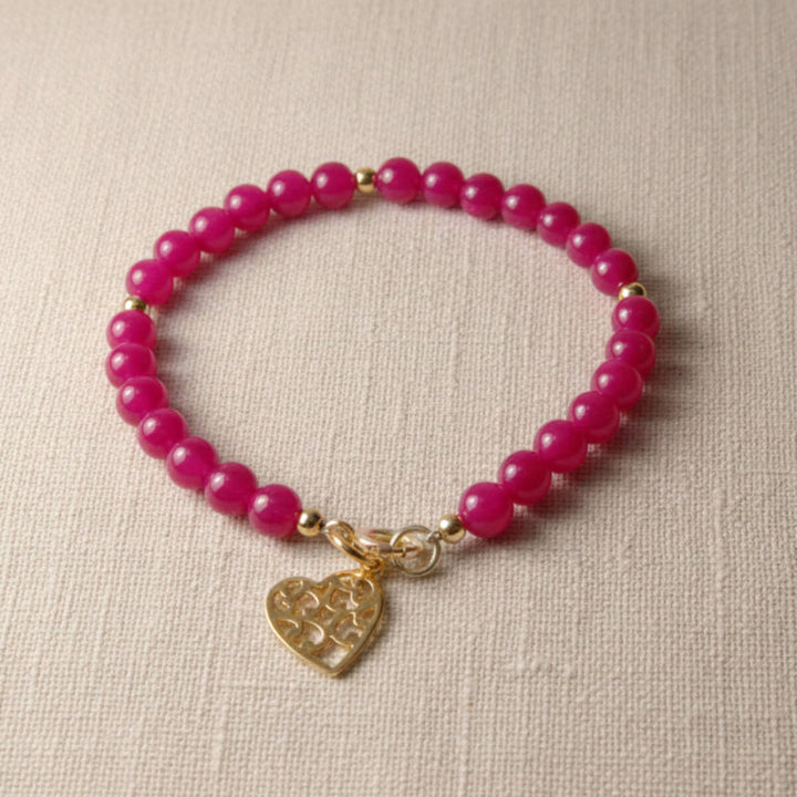 Rotes Jade-Armband mit Herz-Anhänger
