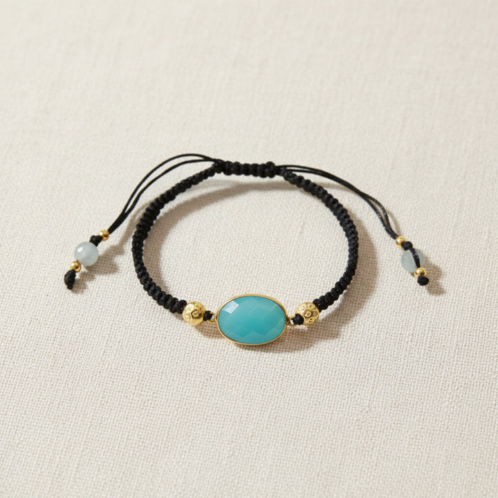 Geflochtenes Armband in schwarz mit Chalzedon in Türkis