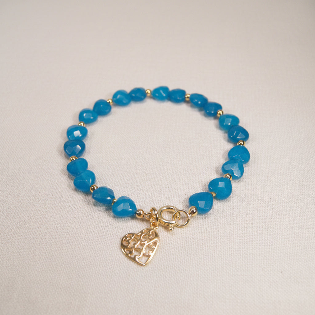 A041-Blaues Armband Jade mit vergoldetem Herz-Charm