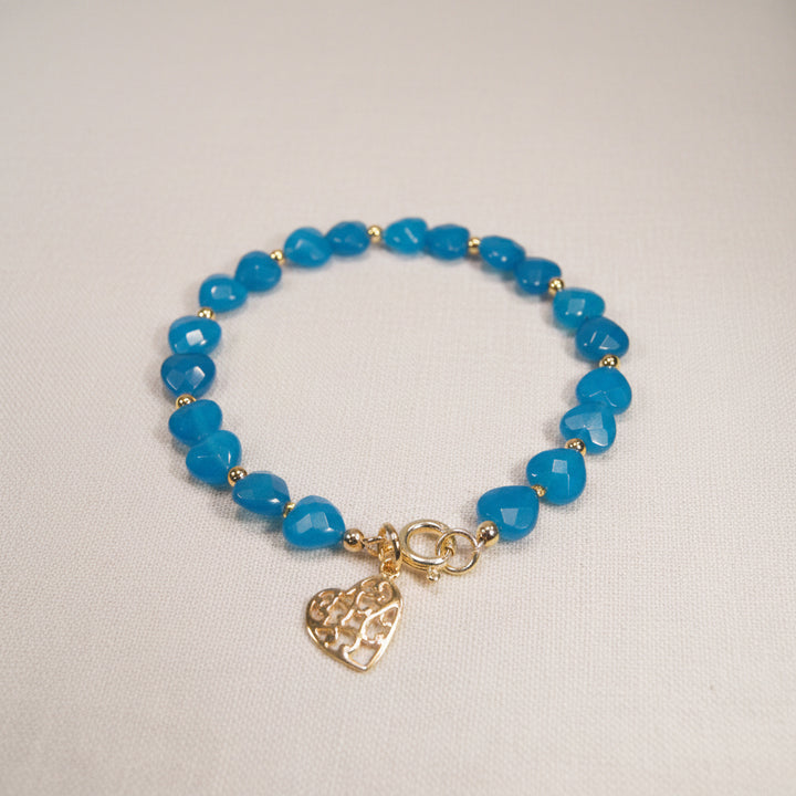 A041-Blaues Armband Jade mit vergoldetem Herz-Charm
