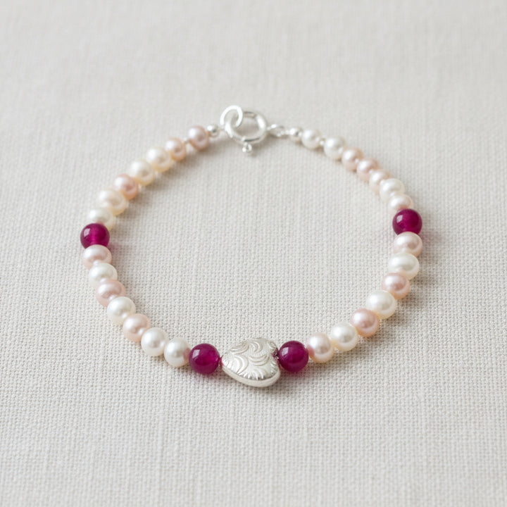 A043-2 Perlenarmband mit Silber-Herz