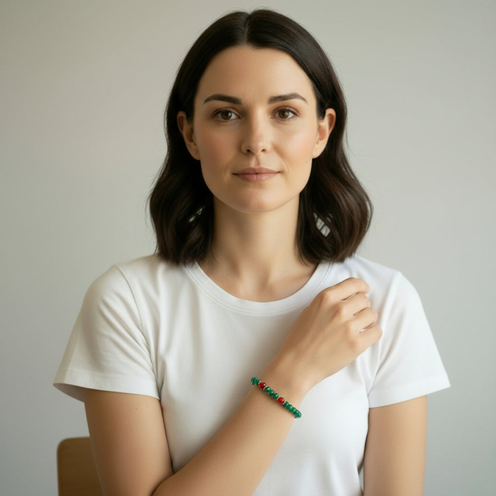 Edelstein-Armband mit grüner Jade und rotem Karneol