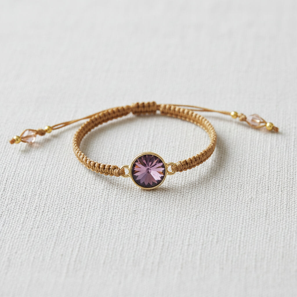 Makramee-Armband mit Kristall in Altrosa