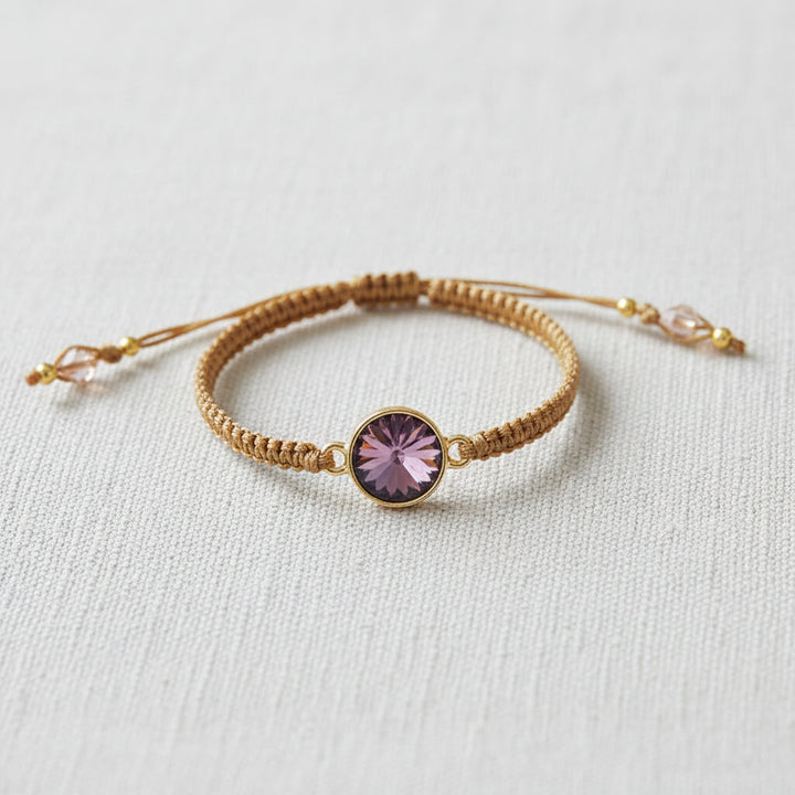 Makramee-Armband mit Kristall in Altrosa