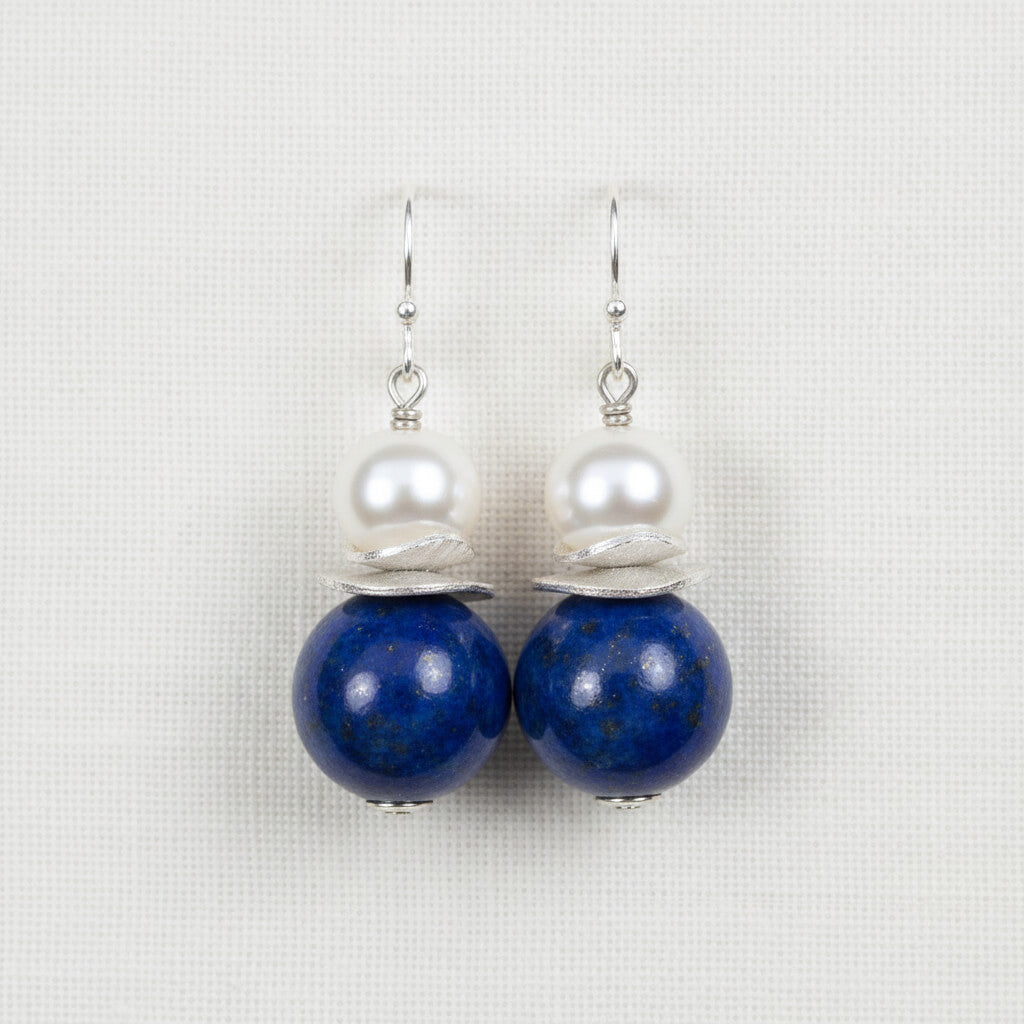 Ohrhänger Lapislazuli und Perle, echt Silber – Perlotte Schmuck