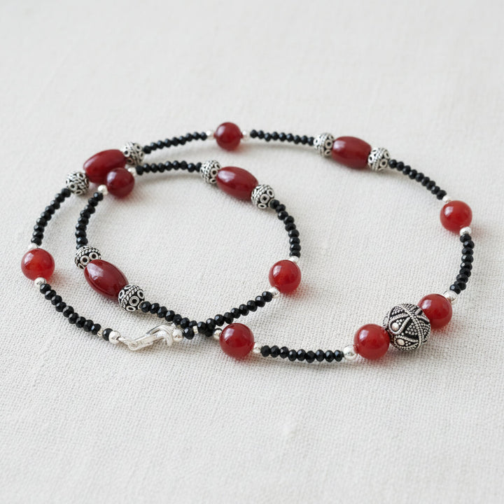 Edelsteinkette mit Karneol und echt Silber