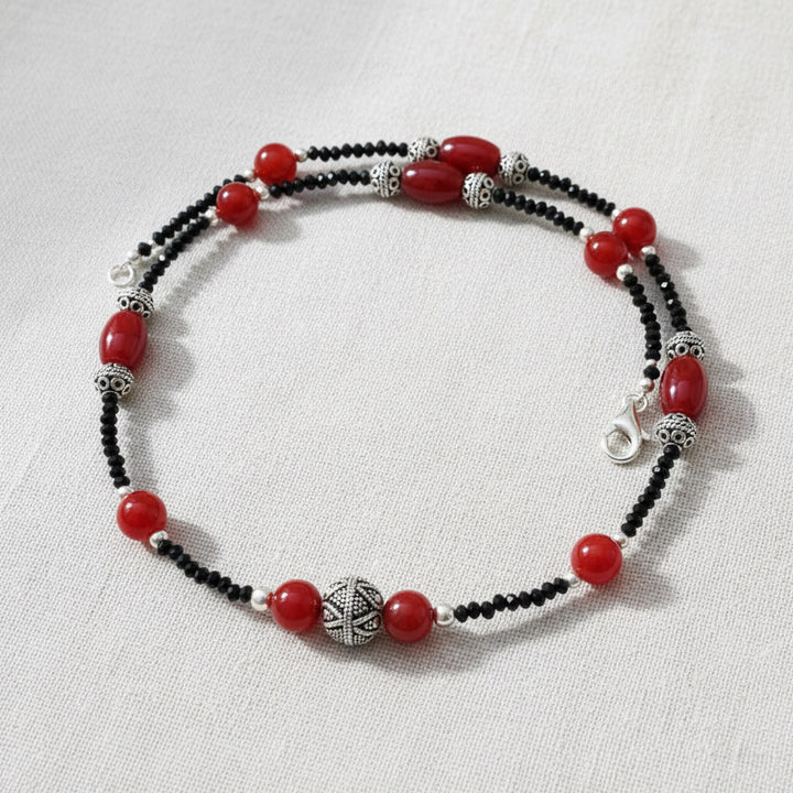 Edelsteinkette mit Karneol und echt Silber