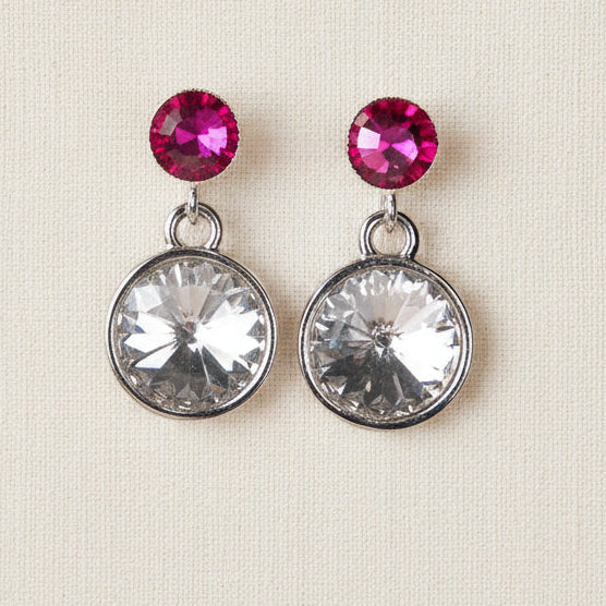 Kristall-Ohrstecker Fuchsia und Kristall mit Swarovski-Kristallen, versilbert – Perlotte Schmuck