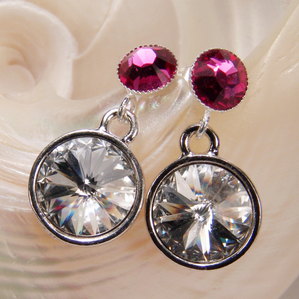 Ohrstecker Fuchsia und Kristallweiß, handgefertigt bei Perlotte Schmuck