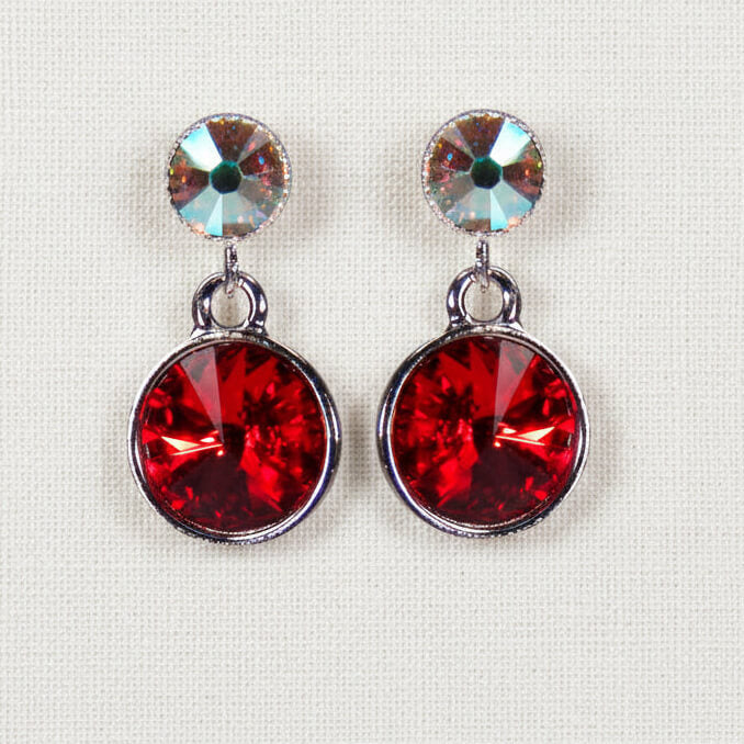 Silberne Kristall-Ohrringe Rot-Crystal