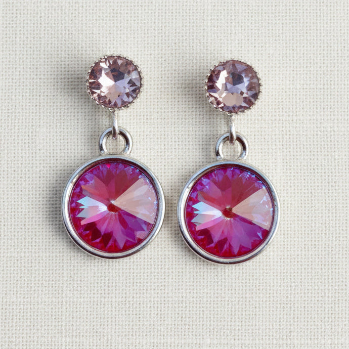 Kristall-Ohrstecker Pink und Violett mit Swarovski-Kristallen, versilbert – Perlotte Schmuck