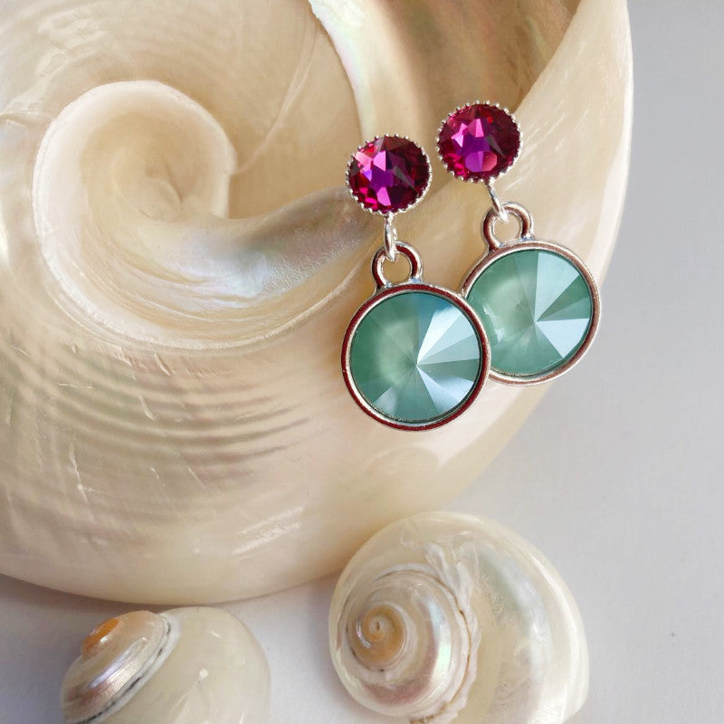Ohrstecker Mint und Fuchsia, handgefertigt bei Perlotte Schmuck