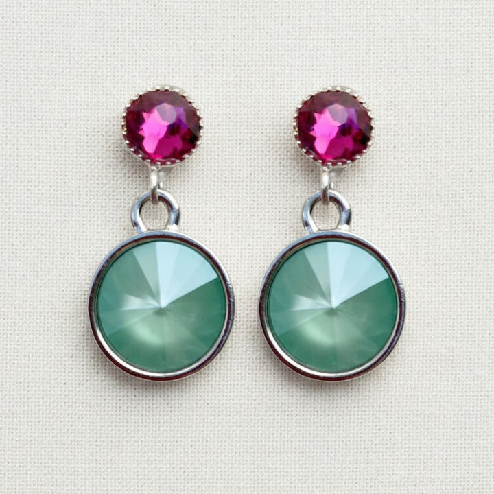 Kristall-Ohrstecker Mint und Fuchsia mit Swarovski-Kristallen, versilbert – Perlotte Schmuck
