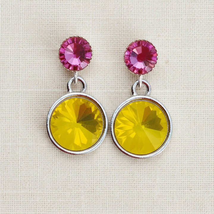 Kristall-Ohrstecker Gelb und Pink mit Swarovski-Kristallen, versilbert – Perlotte Schmuck