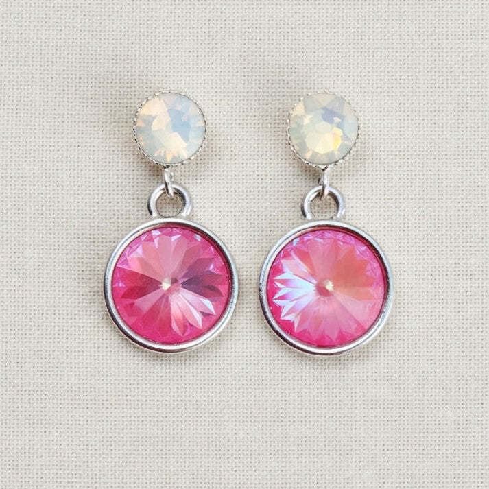 Kristall-Ohrstecker Pink und Weiß mit Swarovski-Kristallen, versilbert – Perlotte Schmuck