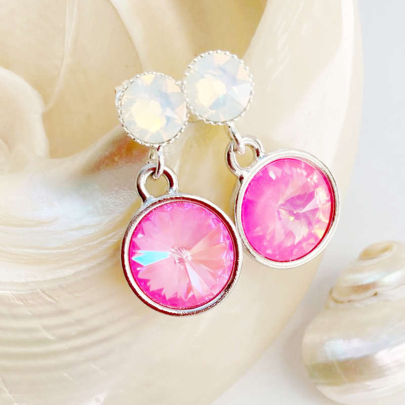 Kristall-Ohrstecker Pink und Weiß mit Swarovski-Kristallen, versilbert – Perlotte Schmuck