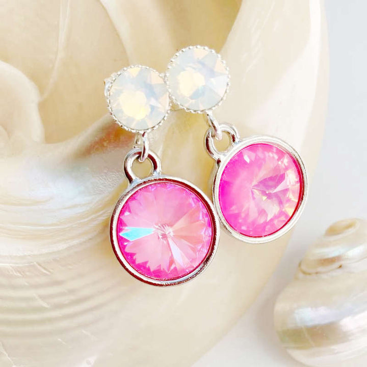 Kristall-Ohrstecker Pink und Weiß mit Swarovski-Kristallen, versilbert – Perlotte Schmuck