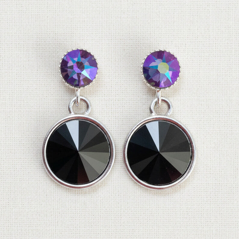 Kristall-Ohrstecker Schwarz und Peacock mit Swarovski-Kristallen, versilbert – Perlotte Schmuck