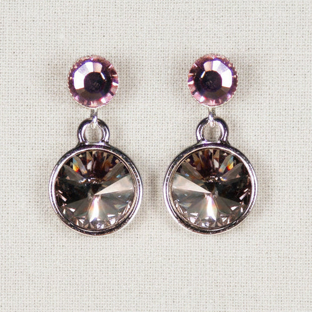 Kristall-Ohrstecker Grau und Violett mit Swarovski-Kristallen, versilbert – Perlotte Schmuck