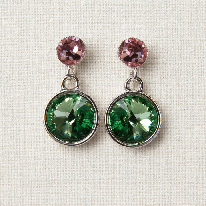 Kristall-Ohrstecker Grün und Rosa mit Swarovski-Kristallen, versilbert – Perlotte Schmuck