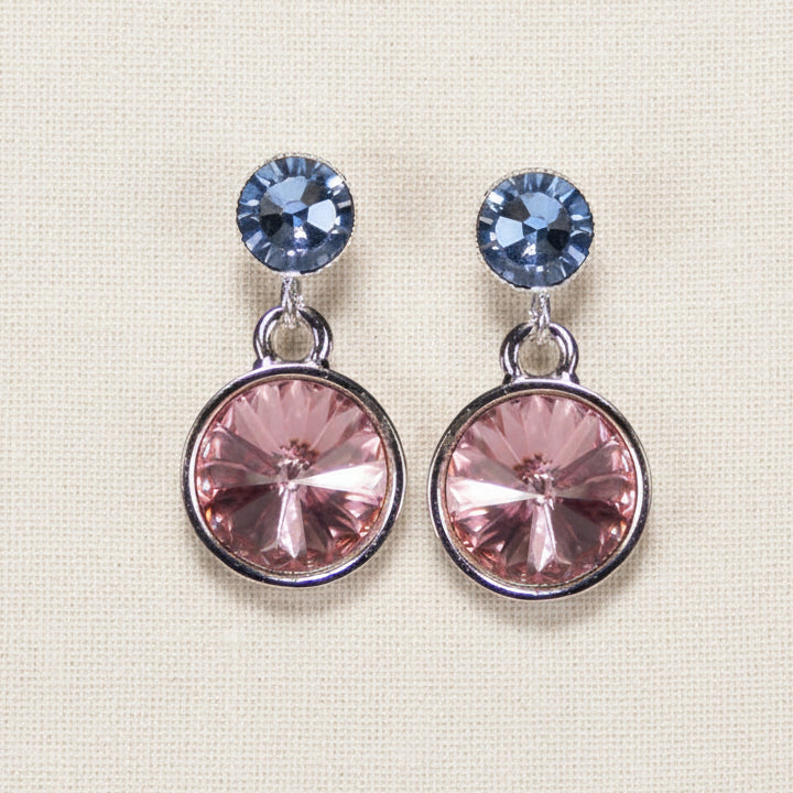 Kristall-Ohrstecker Rosa und Blau mit Swarovski-Kristallen, versilbert – Perlotte Schmuck