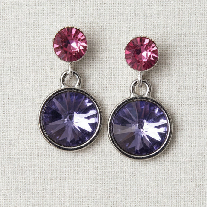 Kristall-Ohrstecker Blauviolett und Rosa mit Swarovski-Kristallen, versilbert – Perlotte Schmuck
