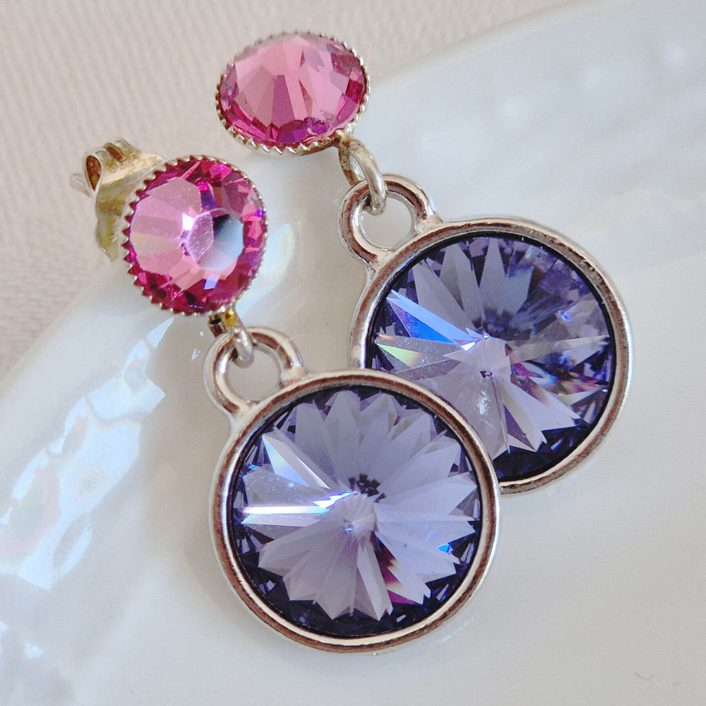 Kristall-Ohrstecker Blauviolett und Rosa mit Swarovski-Kristallen, versilbert – Perlotte Schmuck