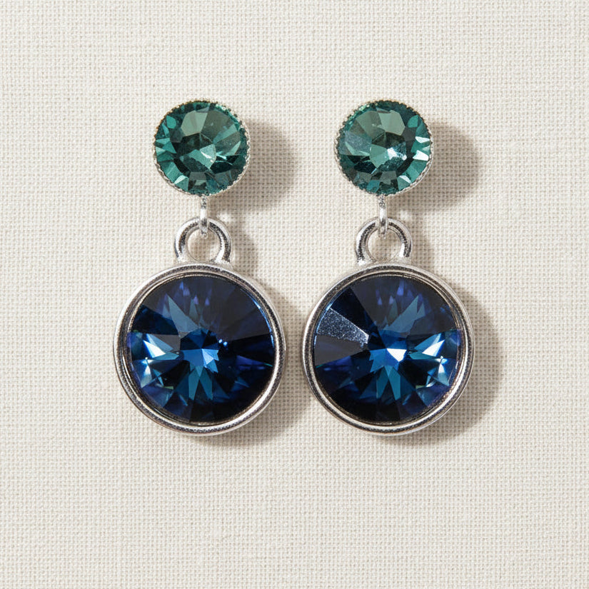 Kristall-Ohrstecker Dunkelblau und Grün mit Swarovski-Kristallen, versilbert – Perlotte Schmuck