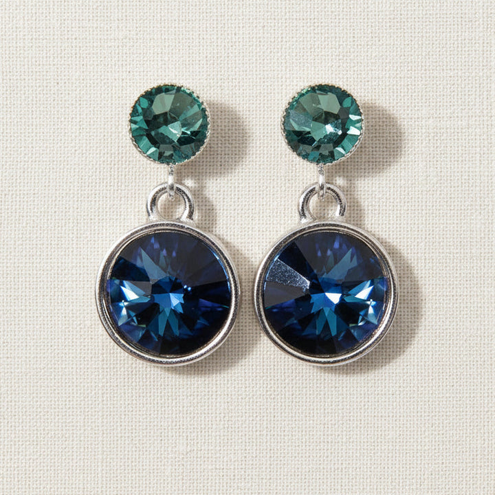 Kristall-Ohrstecker Dunkelblau und Grün mit Swarovski-Kristallen, versilbert – Perlotte Schmuck