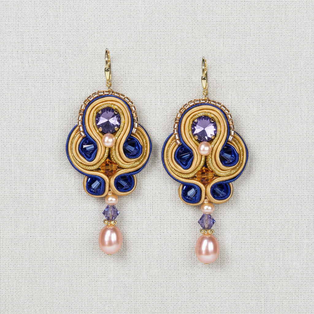 Soutache-Ohrringe Blau-Gold