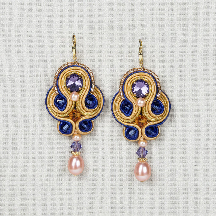 Soutache-Ohrringe Blau-Gold