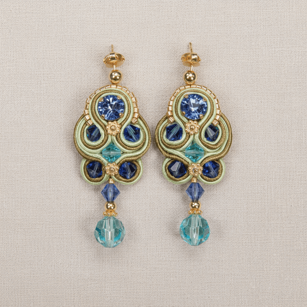 Soutache-Ohrhänger in Blau-Grün