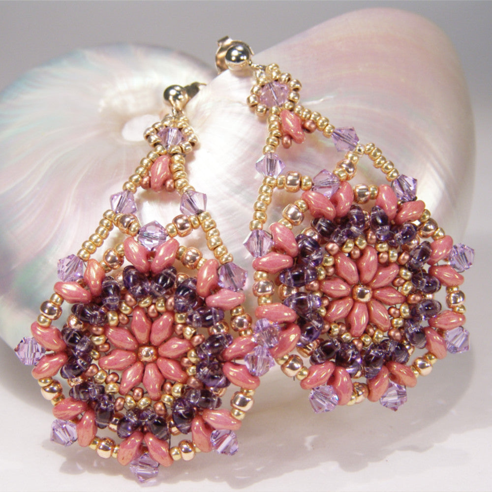 Leichte Sommer-Ohrringe in Rosa und Lila mit Kristallen