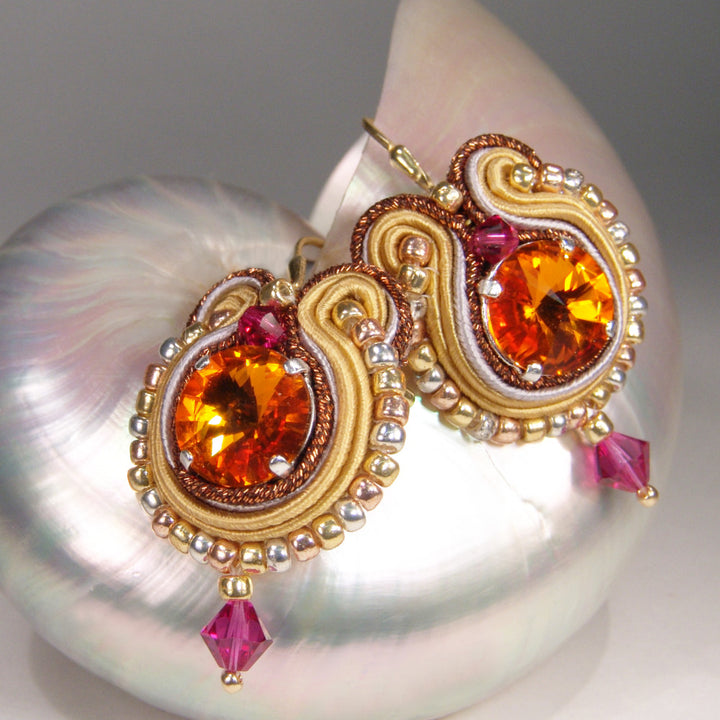 Soutache Ohrringe in Fuchsia und Orange
