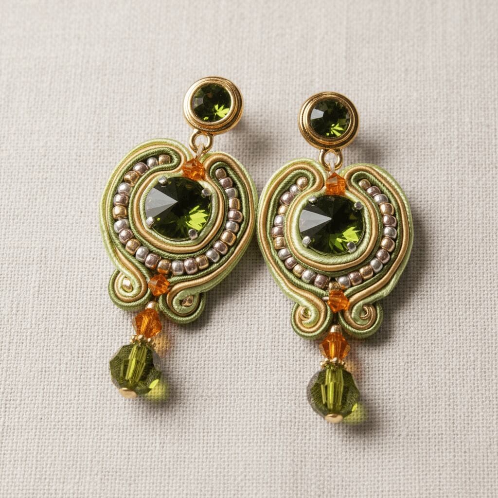 Soutache Ohrringe in Gold-Oliv