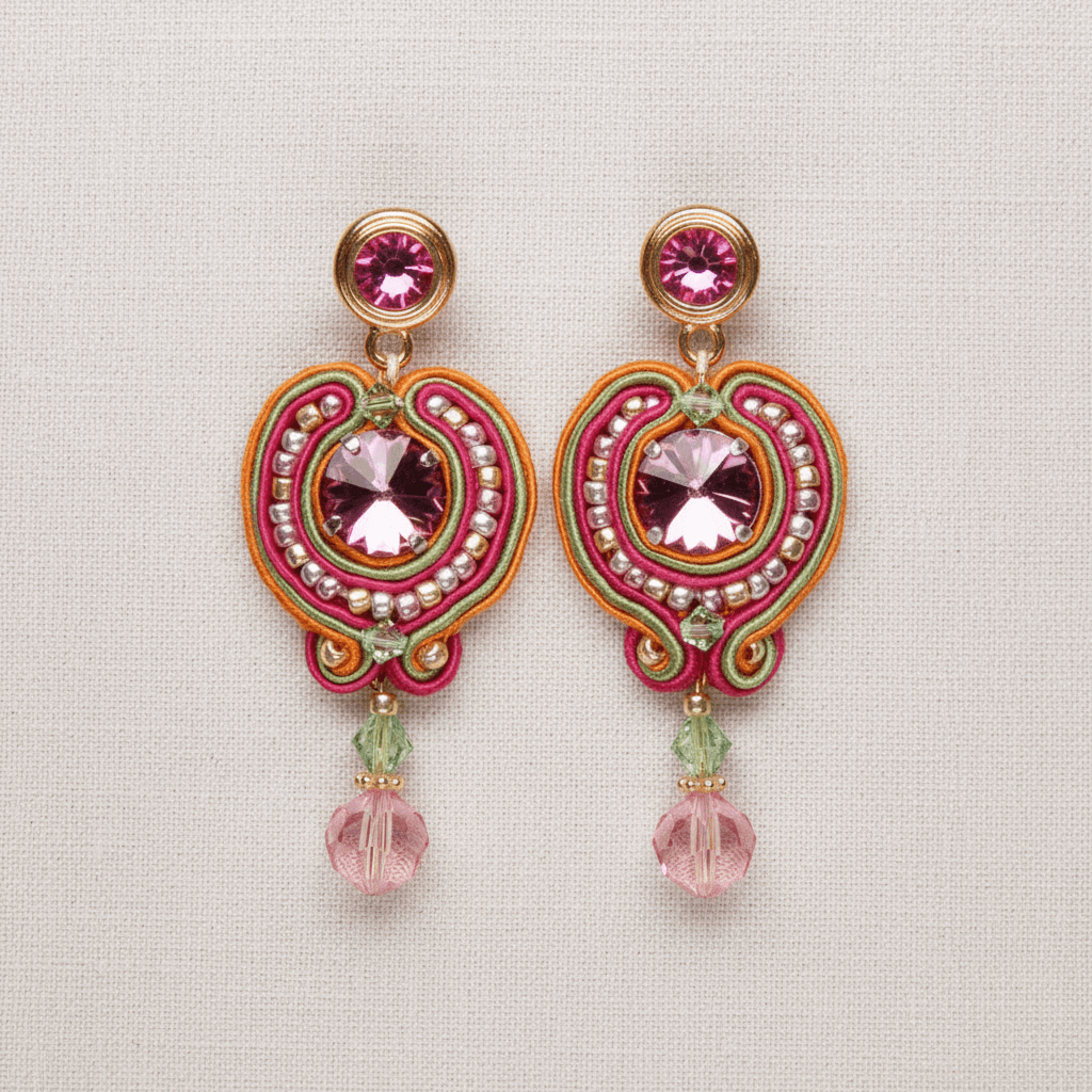 Ohrringe Soutache-Traum Rosa-Orange