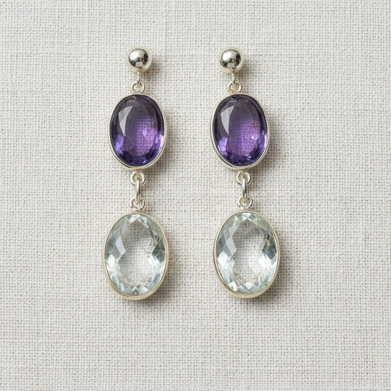 Ohrhänger Edelstein-Duo Amethyst und Bergkristall