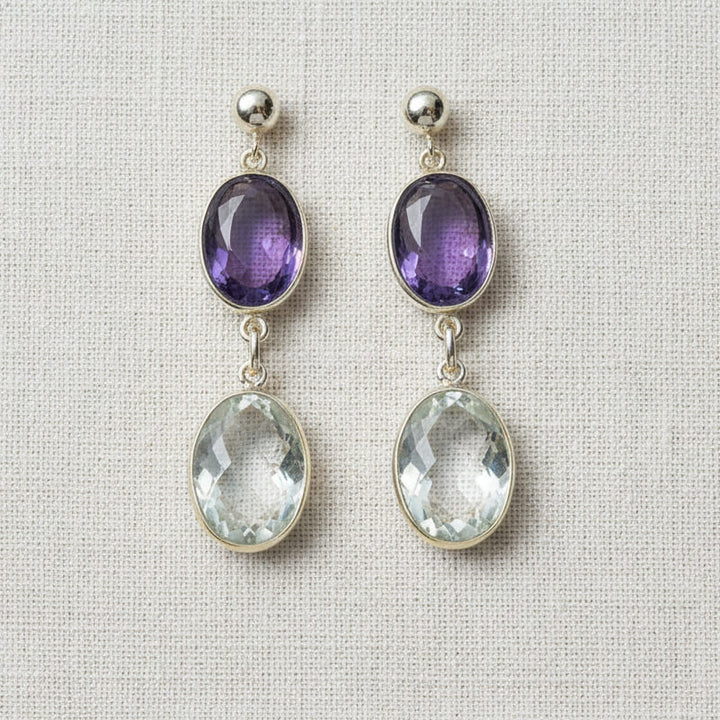 Ohrhänger Edelstein-Duo Amethyst und Bergkristall