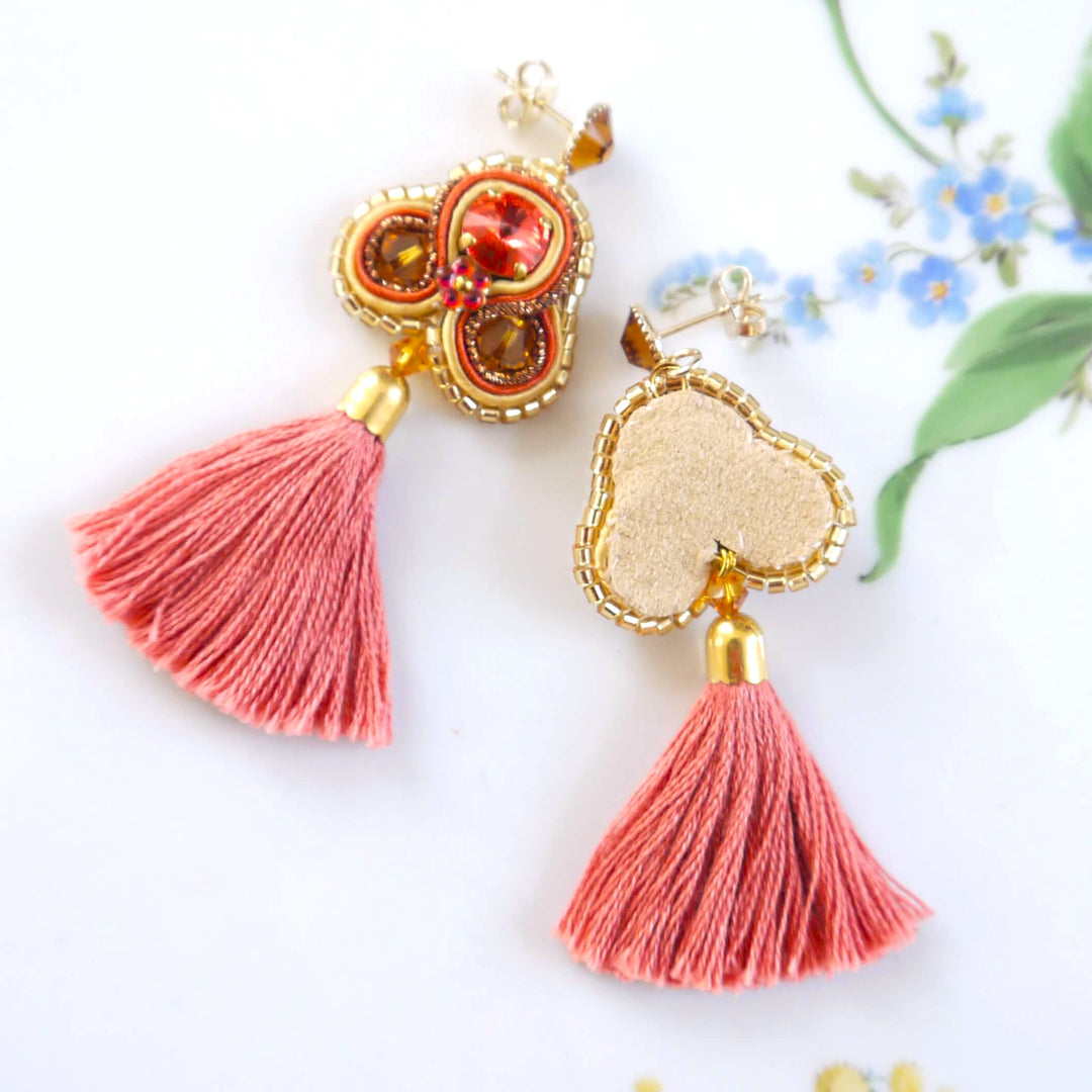 Soutache Ohringe mit Tassle in Orange - Rückseite