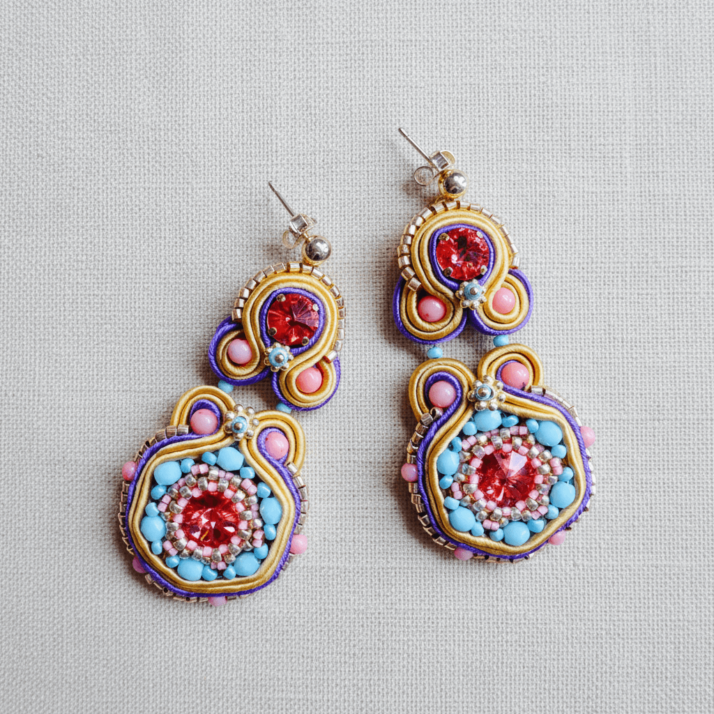 Bunte Soutache Ohrringe mit Koralle