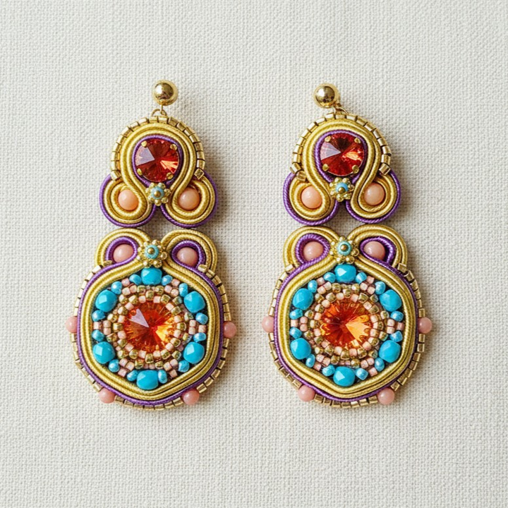 Bunte Soutache Ohrringe mit Koralle