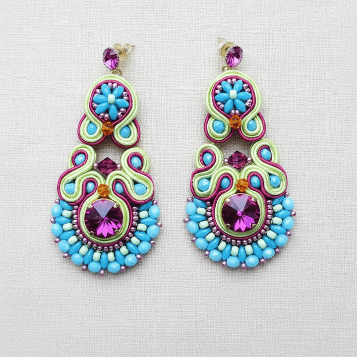 Bunte Statement Ohrringe in Soutache mit Swarovski Kristallen