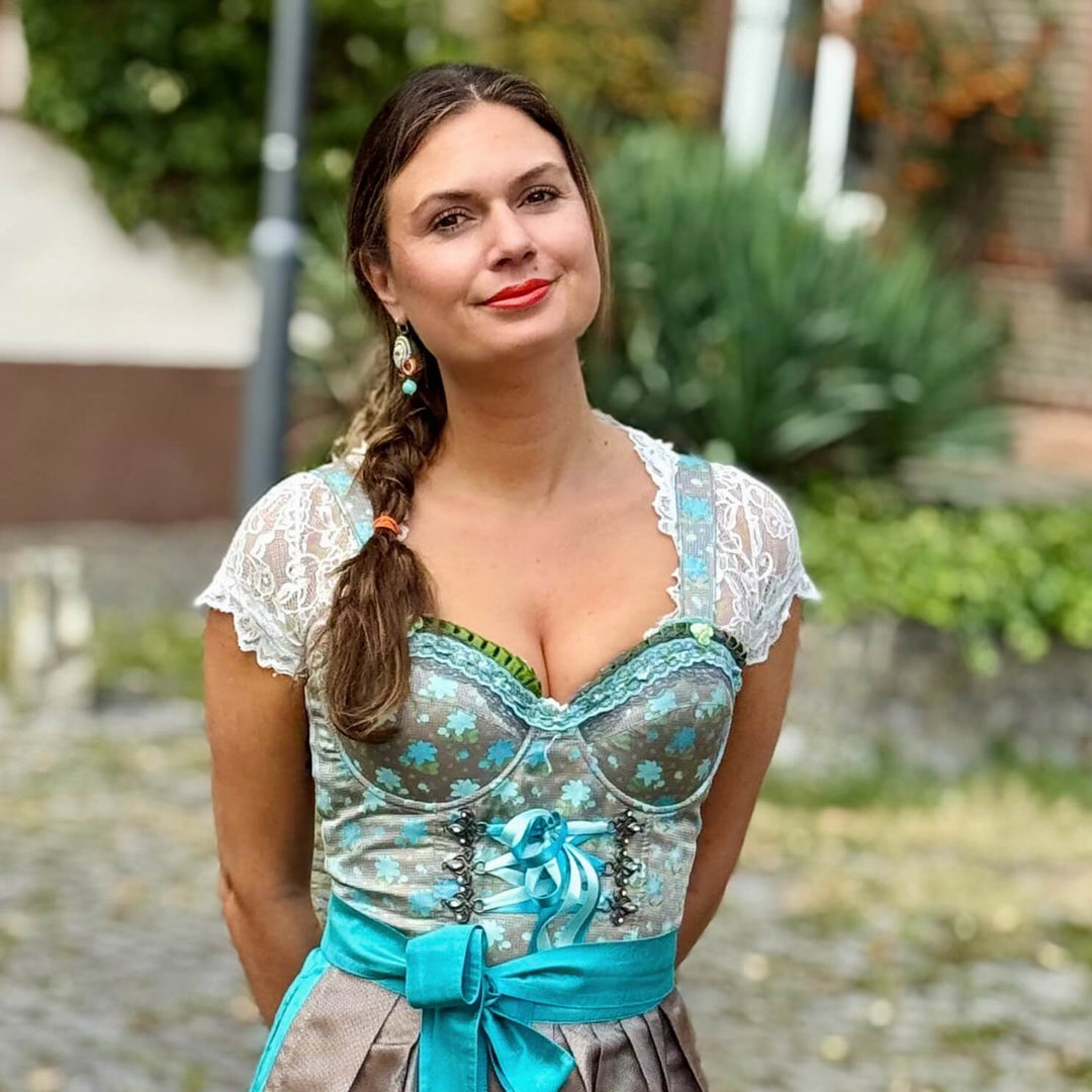 Soutache-Ohrringe in Türkis und Orange mit Amazonit