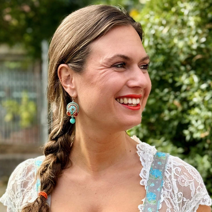 Soutache-Ohrringe in Türkis und Orange mit Amazonit