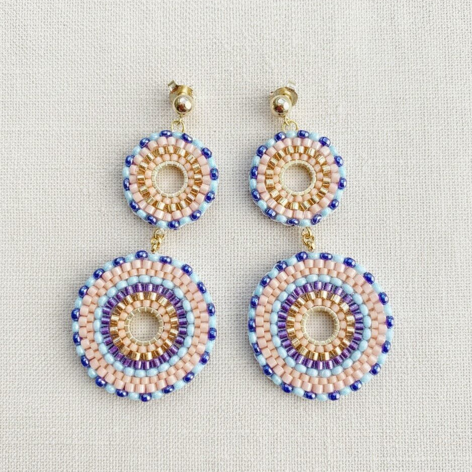 Bunte Rocailles-Ohrringe mit doppeltem Rondell im Boho-Stil