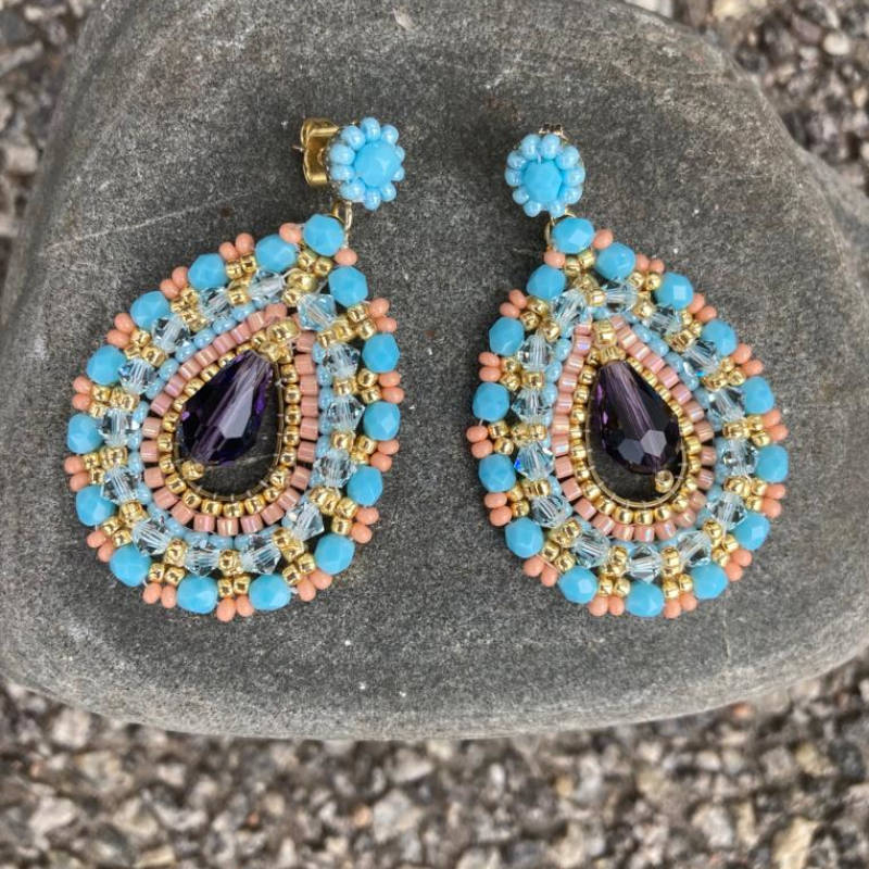 Statement Ohrringe im Bollywood-Stil in Türkisblau, Koralle und Gold
