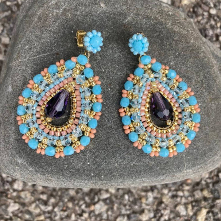 Statement Ohrringe im Bollywood-Stil in Türkisblau, Koralle und Gold